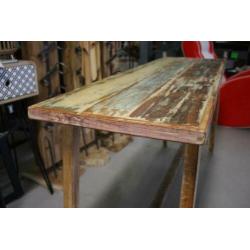 Leuk gekleurd houten bureau / sidetable + 2 krukjes India