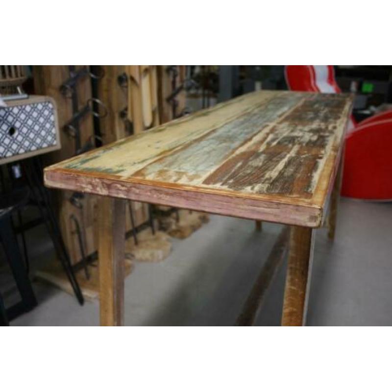 Leuk gekleurd houten bureau / sidetable + 2 krukjes India