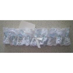 Nieuwe kousenband Something Blue ~ met wit ~ kant! Kouseband