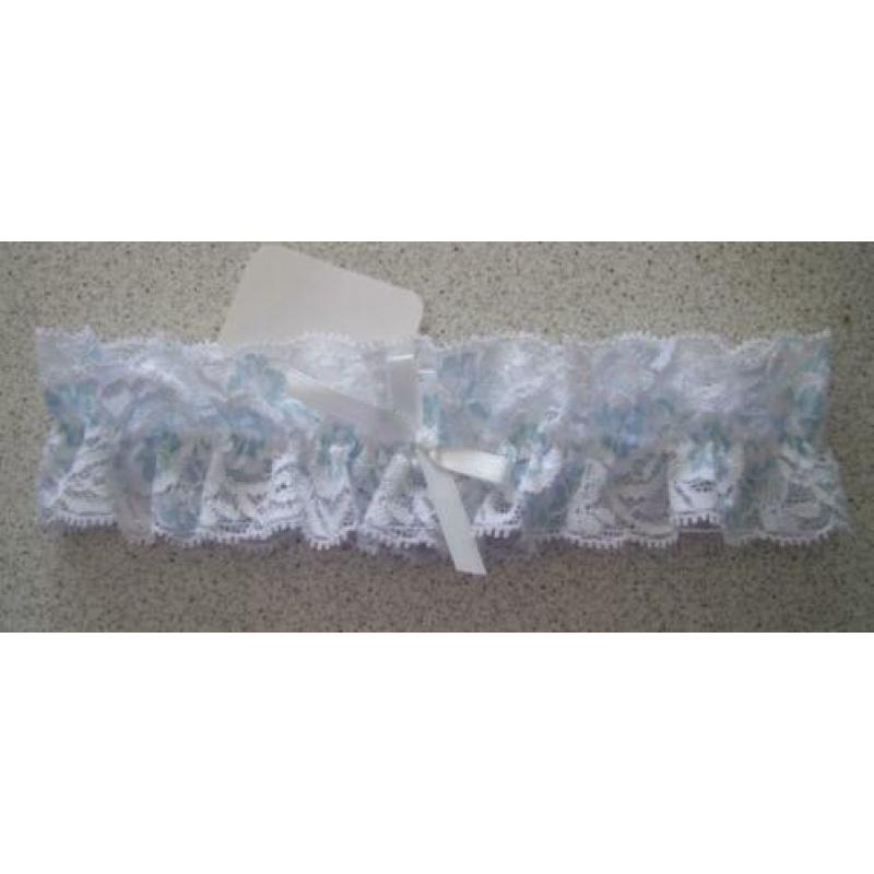 Nieuwe kousenband Something Blue ~ met wit ~ kant! Kouseband