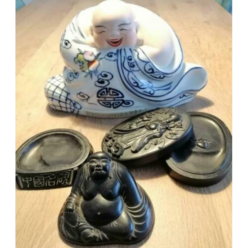 Antiek geen repro!! Stenen porseleinen Chinese wijze buddha