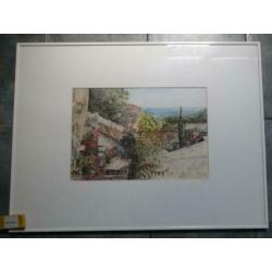 ITALIAANS LANDSCHAP * AQUAREL IN LIJST * Gesigneerd *