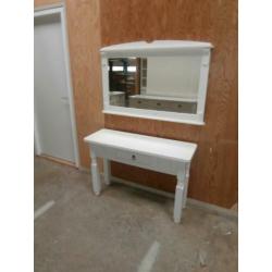 Prachtige witte mexicaans grenen side tafel met spiegel