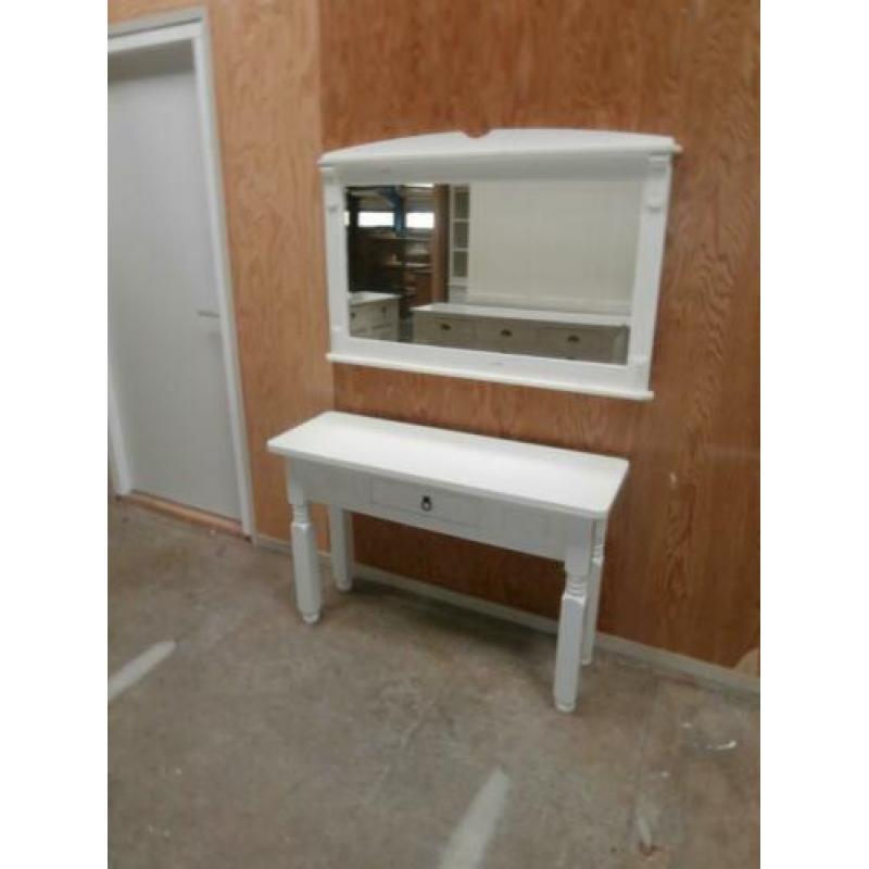 Prachtige witte mexicaans grenen side tafel met spiegel