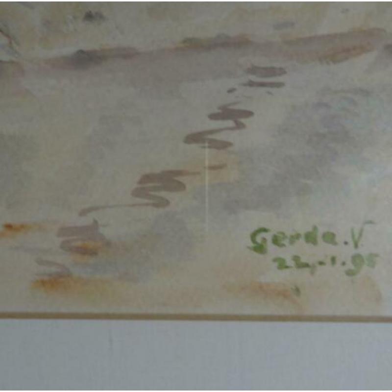 ITALIAANS LANDSCHAP * AQUAREL IN LIJST * Gesigneerd *