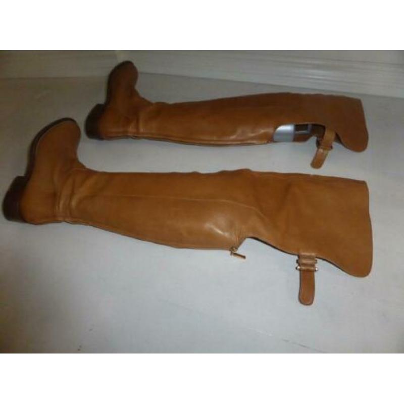 Dolce and Gabanna overknee laarzen leer cognac bruin