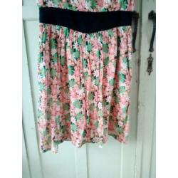 Vintage, jurk, bloemen, retro, getailleerd, rits, maat S