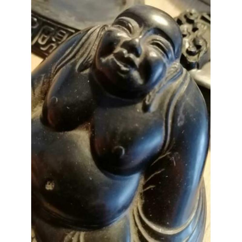 Antiek geen repro!! Stenen porseleinen Chinese wijze buddha
