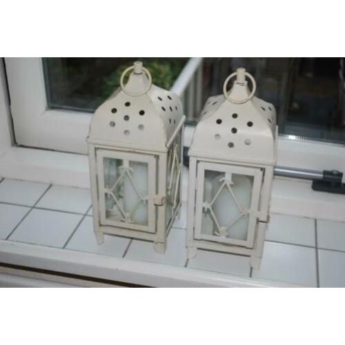 Decoratie lantaarn - creme - 2 stuks