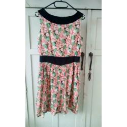 Vintage, jurk, bloemen, retro, getailleerd, rits, maat S