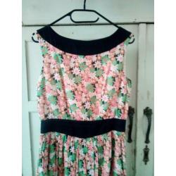 Vintage, jurk, bloemen, retro, getailleerd, rits, maat S