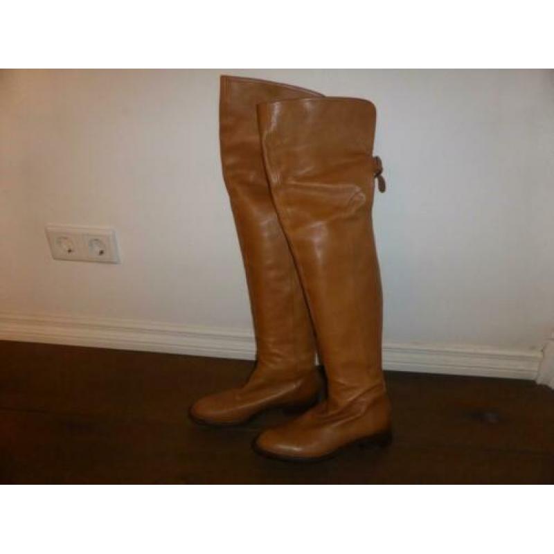 Dolce and Gabanna overknee laarzen leer cognac bruin