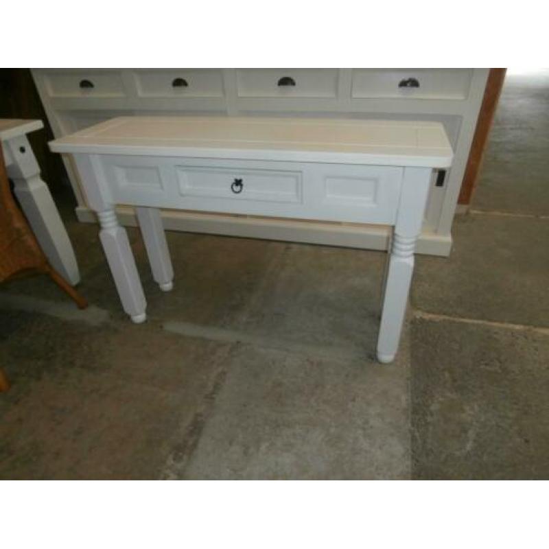 Prachtige witte mexicaans grenen side tafel met spiegel