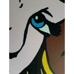 Popart schilderij (Gesigneerd) op linnendoek 100x100