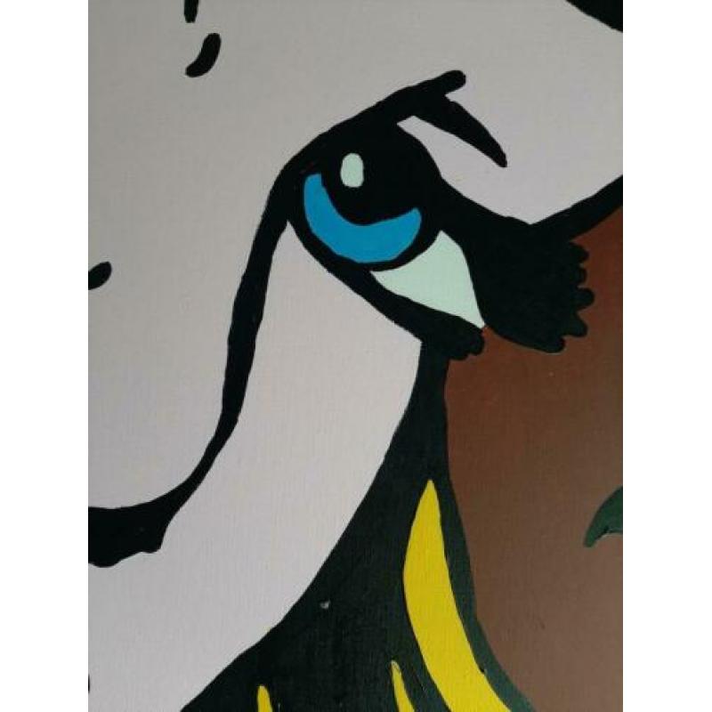 Popart schilderij (Gesigneerd) op linnendoek 100x100