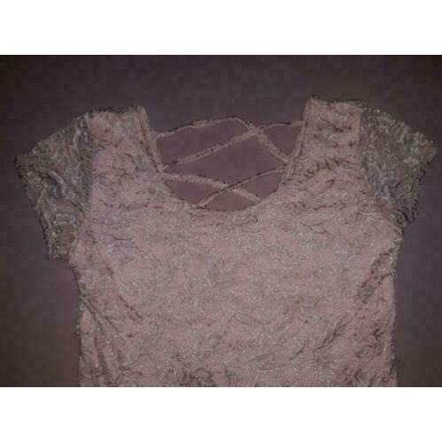 Roze top met kant korte mouwen maat S stretch bieden