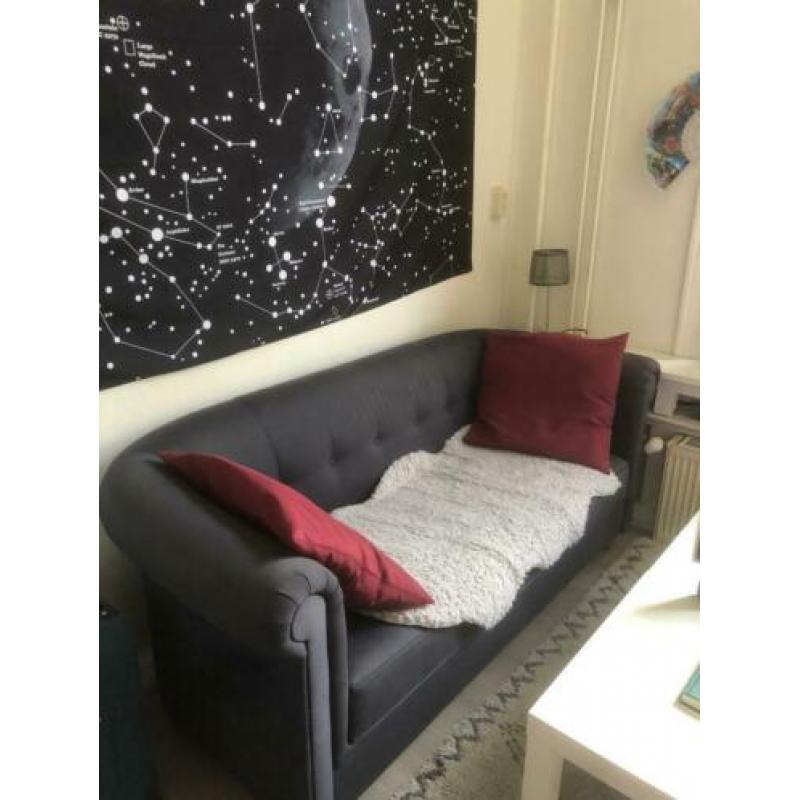 Bank + Fauteuil donkergrijs (Evt. poefje erbij)