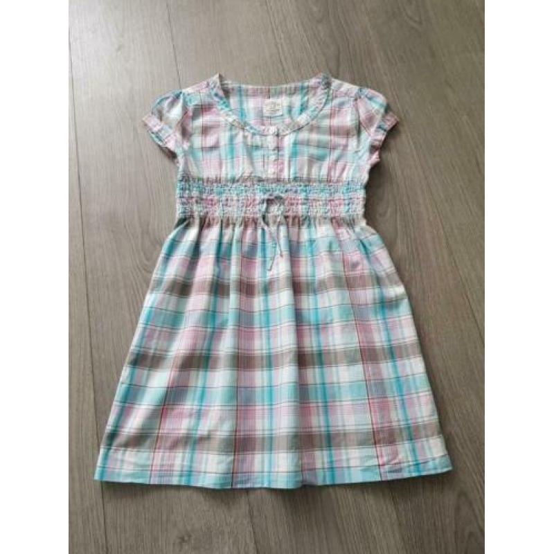 H&M blauw roze geruit jurkje maat 140 (PB259)