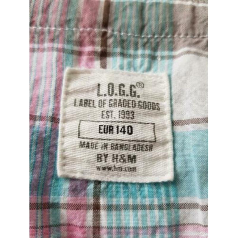 H&M blauw roze geruit jurkje maat 140 (PB259)