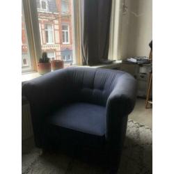 Bank + Fauteuil donkergrijs (Evt. poefje erbij)