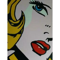 Popart schilderij (Gesigneerd) op linnendoek 100x100