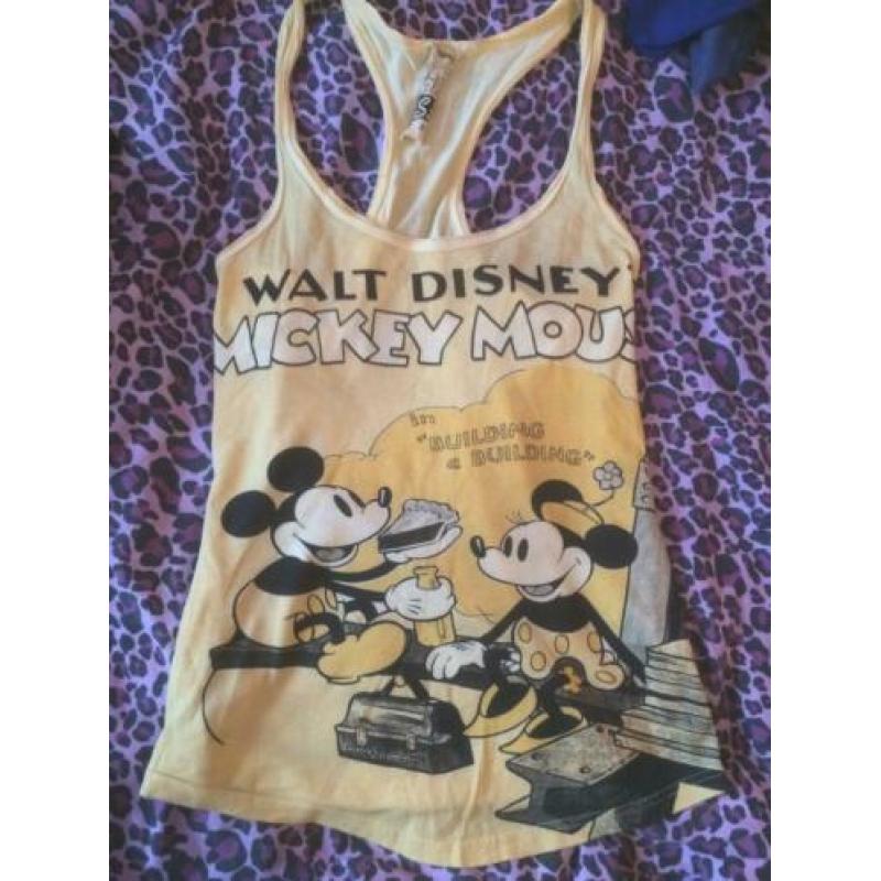 Meiden dames top tshirt geel disney Mickey Minnie mouse S