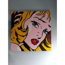 Popart schilderij (Gesigneerd) op linnendoek 100x100