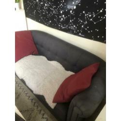 Bank + Fauteuil donkergrijs (Evt. poefje erbij)