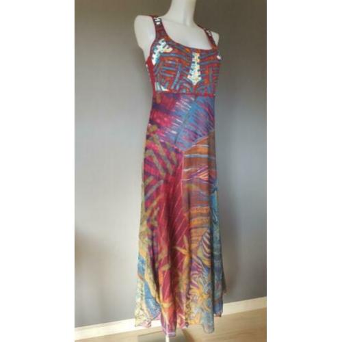 lange jurk Legatte - mooie print - leren stukjes - III - M
