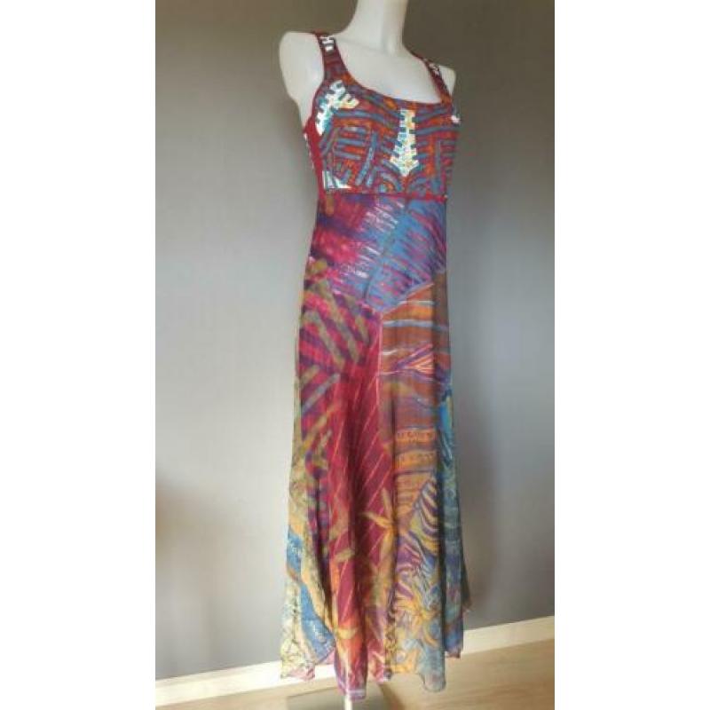 lange jurk Legatte - mooie print - leren stukjes - III - M