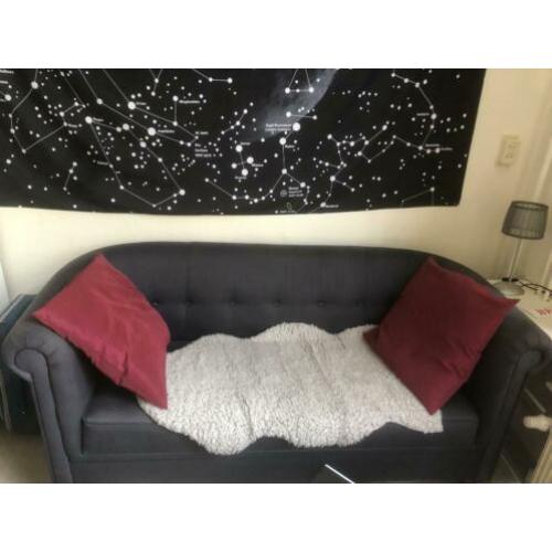 Bank + Fauteuil donkergrijs (Evt. poefje erbij)