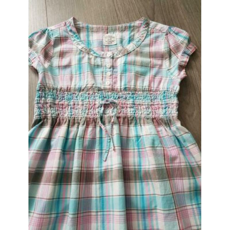 H&M blauw roze geruit jurkje maat 140 (PB259)