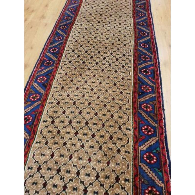 Vintage handgeknoopt perzisch tapijt loper Koliai 405x94