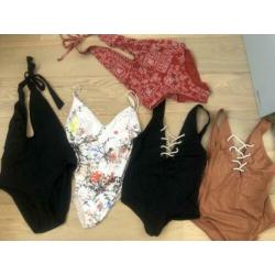 Badpakken 42 h&m trend zwart bloemen wit rood bruin halter