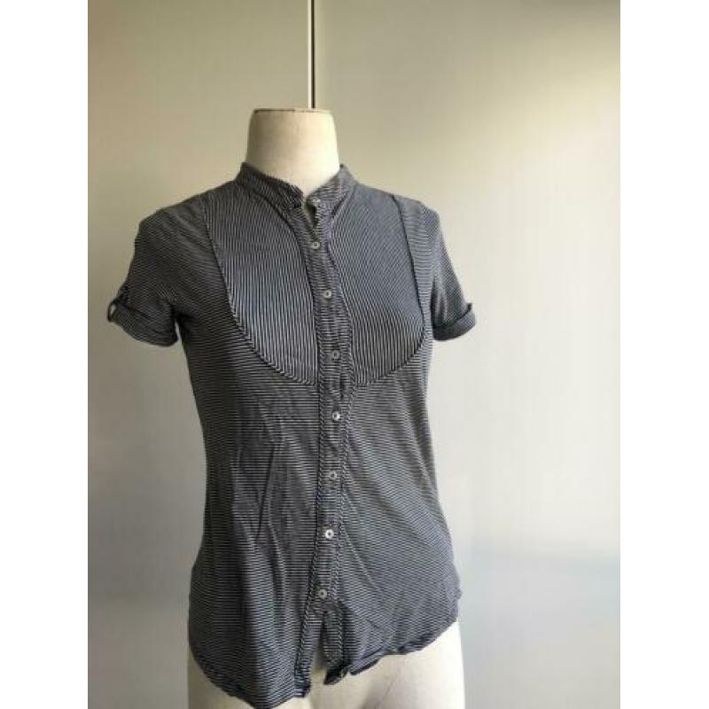 Vanilia T-shirt korte mouw blauw/wit gestreept maat m medium