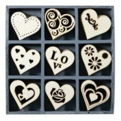 houten bakjes met maar liefst 45 stuks houten figuurtjes