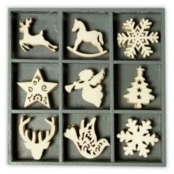 houten bakjes met maar liefst 45 stuks houten figuurtjes