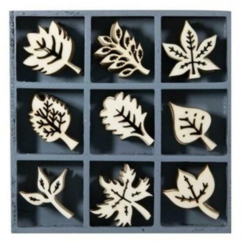 houten bakjes met maar liefst 45 stuks houten figuurtjes