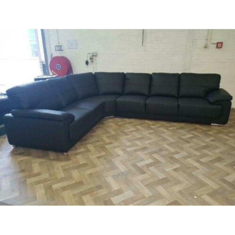 f115 zwart leder hoekbank 2h3 of 3h2