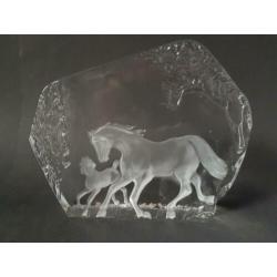 Zware en grote Goebel 1981 paarden sculptuur van glas - gesi