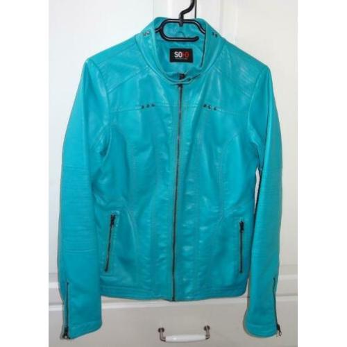 Lederlook aquablauw kleurig jasje maat 38 kort model .....