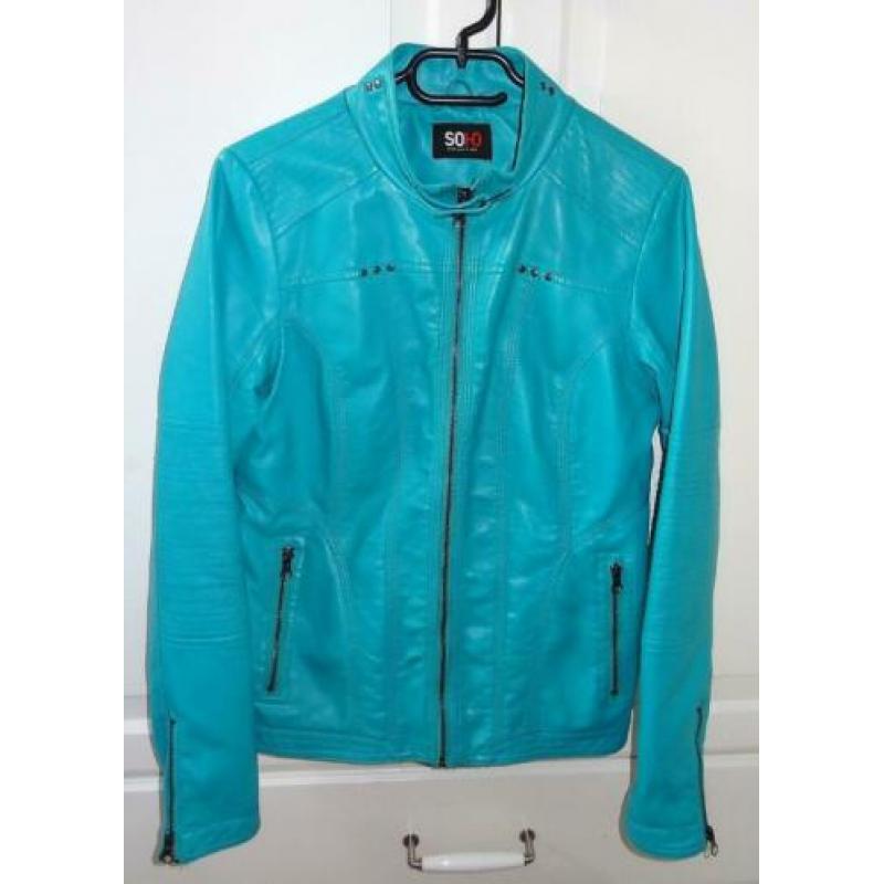 Lederlook aquablauw kleurig jasje maat 38 kort model .....