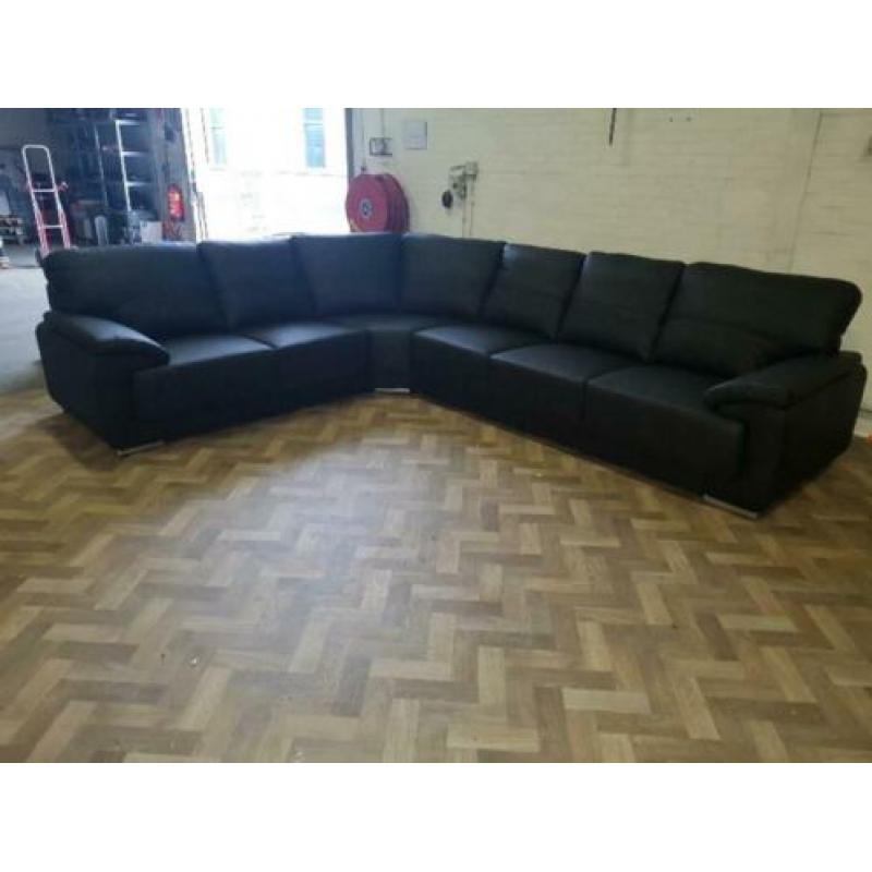 f115 zwart leder hoekbank 2h3 of 3h2