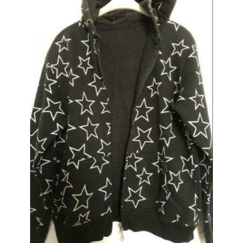 Maat m / l - zwart geprint vestmet cappuchon