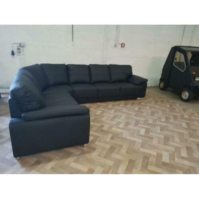 f115 zwart leder hoekbank 2h3 of 3h2