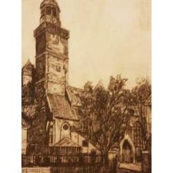 Ets St. Nicolaaskerk Utrecht C.M. v. d. Woerd.