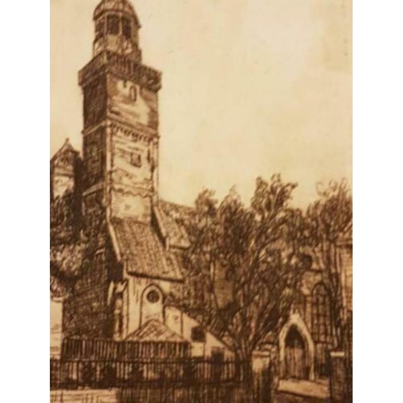 Ets St. Nicolaaskerk Utrecht C.M. v. d. Woerd.