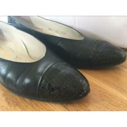 Vintage zwarte leren pumps Alexandria maat 8,5 lage hak