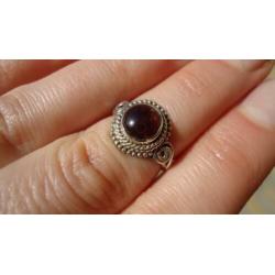 925 zilver / zilveren ring met granaat maat 15,5 - Vanoli