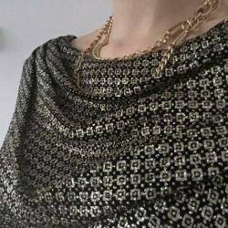 Vintage waterval top, 38. ZGAN! Goud, glitter, 70s, 80s boho